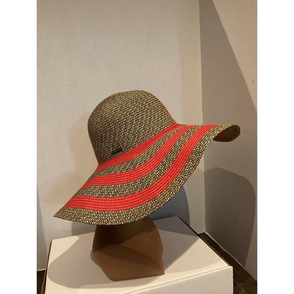 Amiani - Woven Yute - Deep Red Stripe and Tweed Wide Brim Sun Hat main image 9